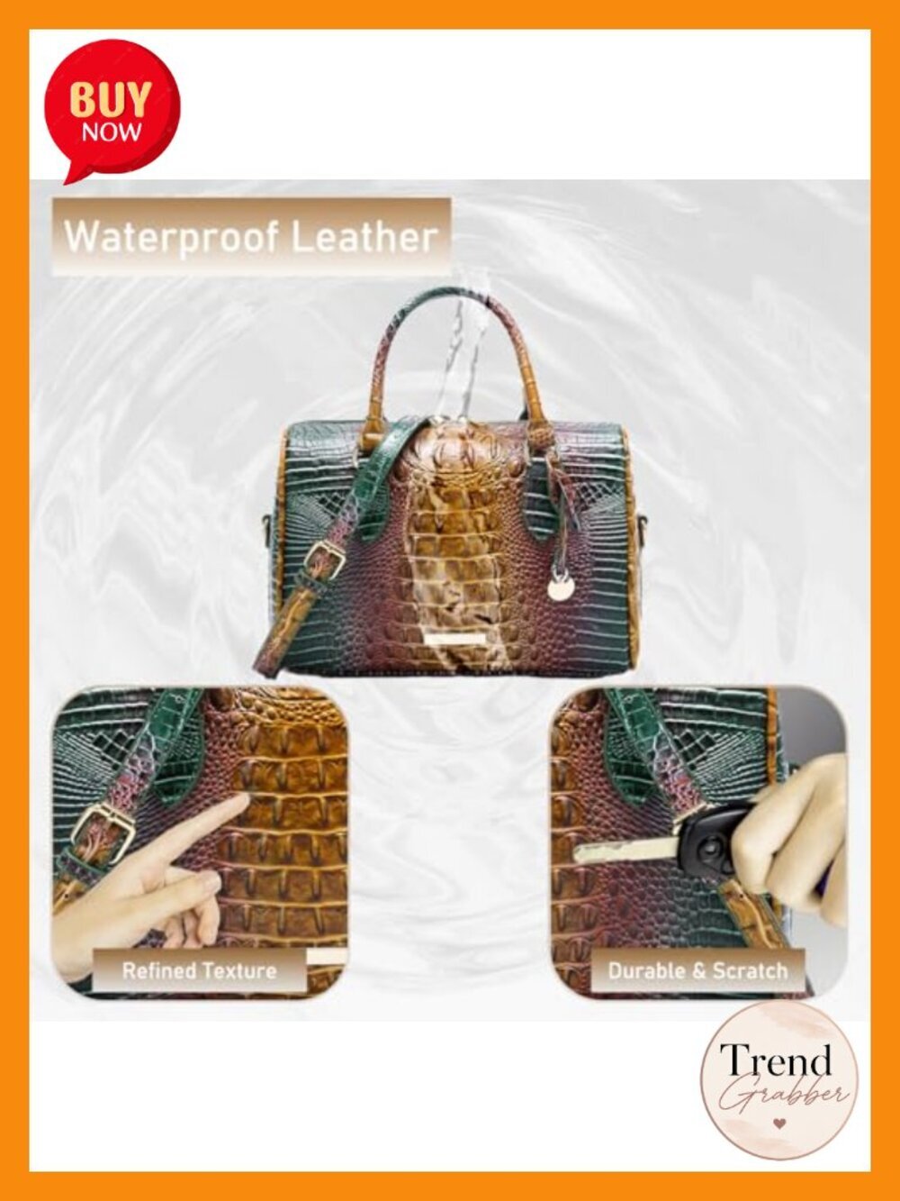 Vegan Leather Crocodile-Embossed Tote Bag Crossbody Purse - Picture 4 of 4